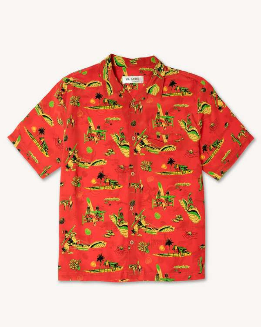 Apparel * | Mr. Lynch'S Pj Shirt In Red Paniolo Crepe Silk Clearance Sale