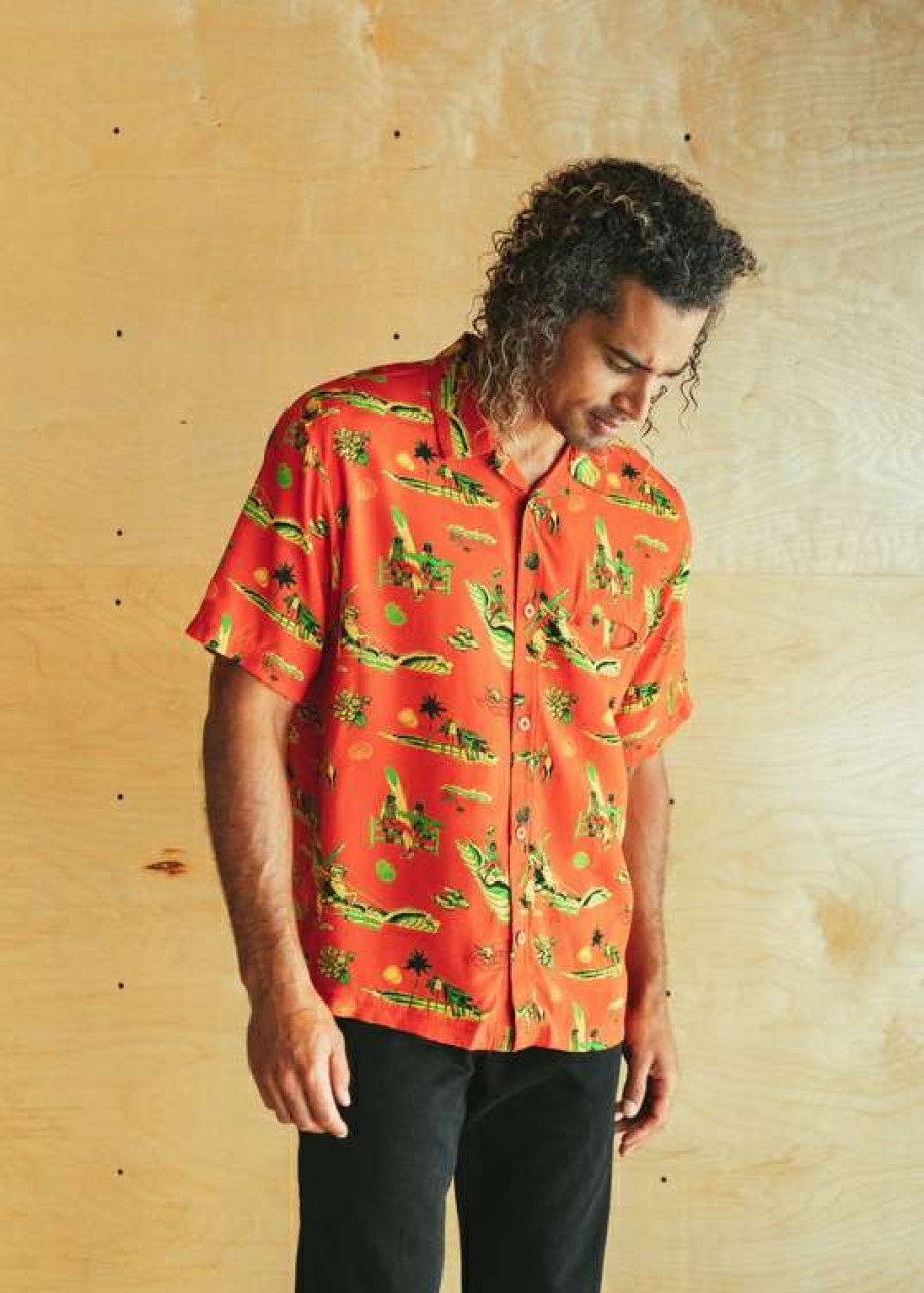 Apparel * | Mr. Lynch'S Pj Shirt In Red Paniolo Crepe Silk Clearance Sale