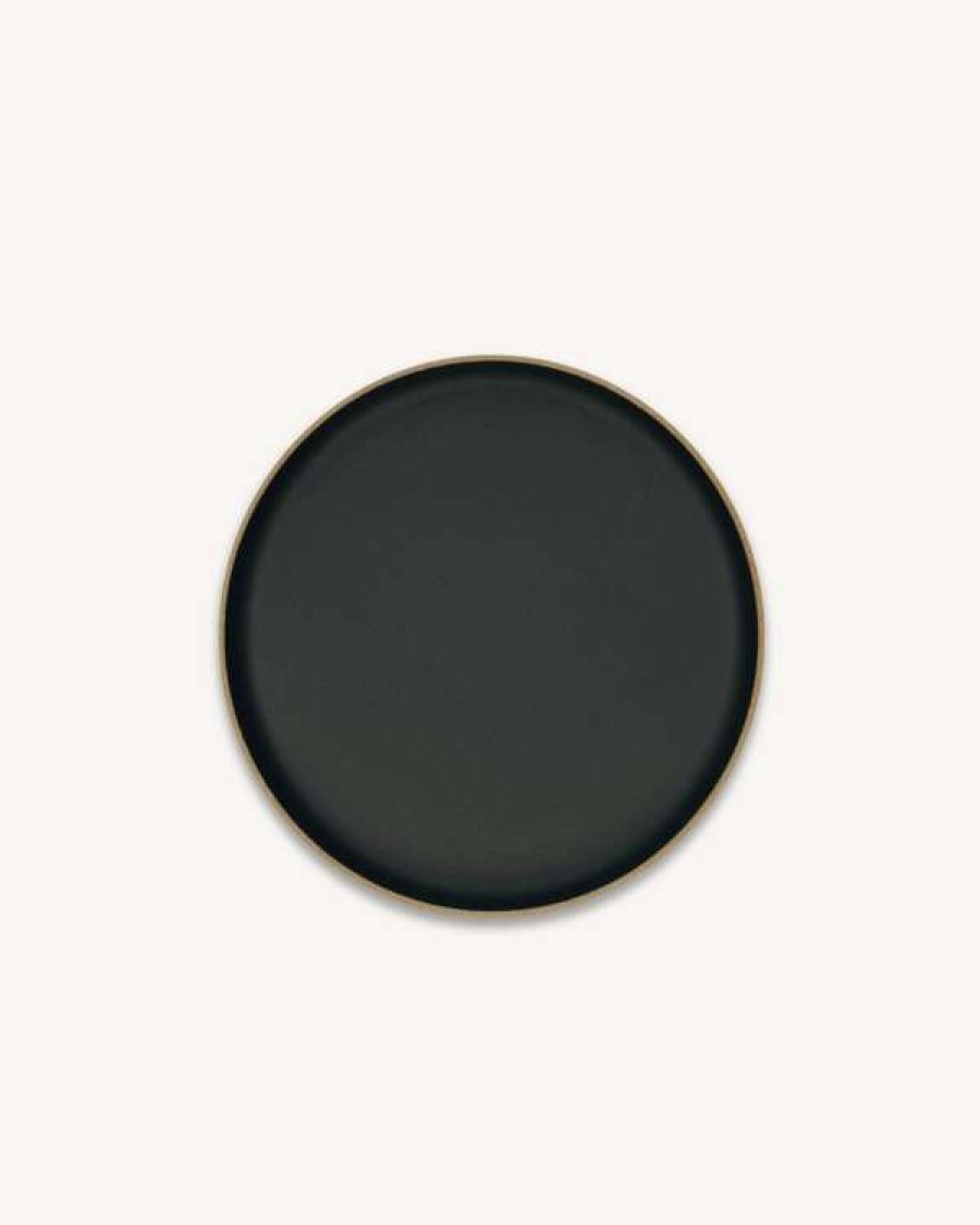 Accessories * | Japanese Porcelain Large Plate In Black & Natural Two Tone Online Store